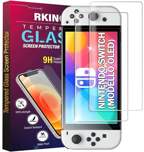 RKINC 2 Stück, Panzerglas Schutz Glas für Nintendo Switch (modello OLED), Panzer HD Displayschutzfolie, 0,33 mm kratzfest, splitterfrei, blasenfrei, lebenslangeGarantie