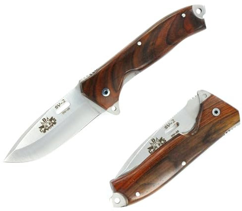 CDS SV-2 Taschenmess Klappmesser für Outdoor und Bushcraft, Survivalmesser mit Lederscheide und Firesteel, Edelstahl MOVA-58 10 cm Klinge, Jagdmesser, Angelmesser, Handgefertigt in Spanien