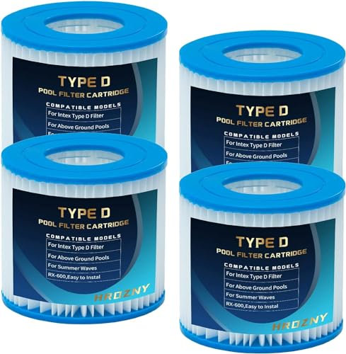 Hrozny Typ D Poolfilter für Summer Waves Poolfilter, Poolfilter D kompatibel mit Intex Poolfilter, für Summer Escapes FS-350 RP-350 RP-400 RX-600 (4 Stück)