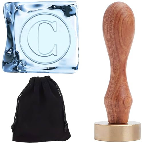 CRASPIRE Letter C Ice Stamp Ice Cube Stamps 1.2 with Vintage Wood Handle Removable Brass Head Initial Letter Ice Branding Stamp Seals for Cocktails Whiskey Mojito Bar Drinks Making Party Holiday