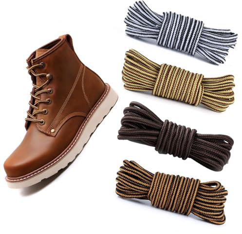 4 Pares Cordones Redondos para Botas de Montaña y Zapatillas Deporte, 4 mm, 120CM - Para Zapatos de Trabajo, Mujer o Hombre