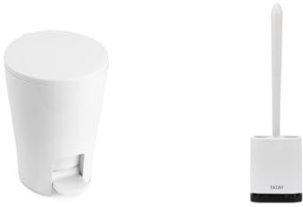 TATAY Panier de bain Diabolo avec pédale, capacité 5L, blanc + Brosse de toilette en silicone, flexible, avec ventilation à séchage rapide, brosse grise.