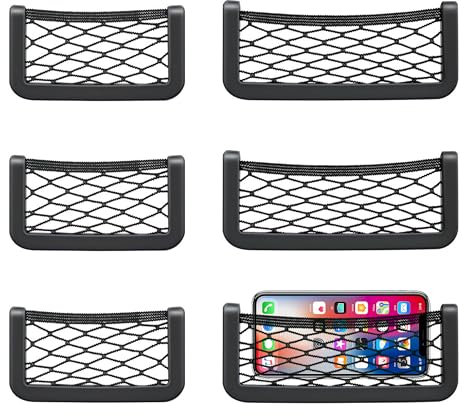 Kofferraum Netztasche Auto, 6 Stück Selbstklebend Elastisch Ablagenetz Auto Kofferraum Aufbewahrungsnetz Tasche für Mobiltelefone Führerschein Kleinteile(20x8cm und15x8cm)