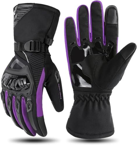 TAOXUNLOVE Les gants de moto isolés et résistants aux intempéries – Gants de moto isothermes et résistants aux intempéries avec écran tactile à deux doigts pour homme et femme (rose, taille L)