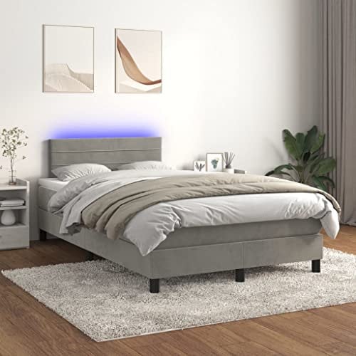 Willood Boxspringbett mit Matratze LED Hellgrau 120x200cm Bettgestell Bett Doppelbett Polsterbett Lattenrost Bettrahmen Hotelbett Schlafzimmerbett Samt Stil3