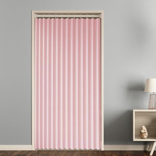 Momooda Türvorhang Blickdicht Magnetische für Türen und Schränke, Raumteiler Vorhang, Thermo Türvorhang Kälteschutz Faltvorhang für unsichtbare Türen mit Haken, 1 Stück, 220g/m², Rosa, 100x200cm