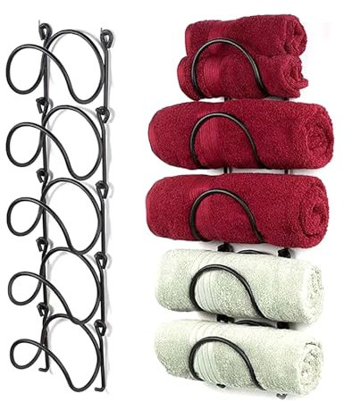 Uclac 1 porte-serviettes en métal en fer forgé, support mural de salle de bain, finition incurvée, organisateur de salle de bain pour serviettes de bain roulées, décoration murale de salle de bain
