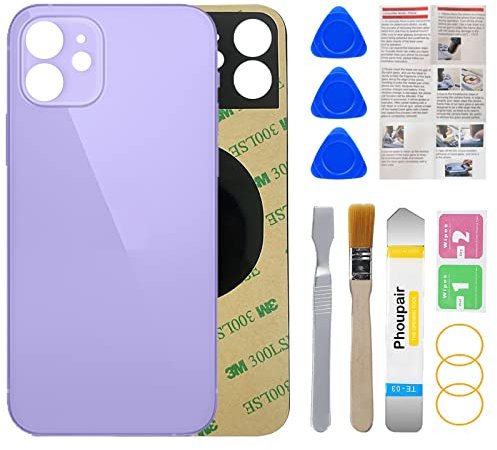 Phoupair Ersatz-Rückglas für iPhone 12, 15,4 cm (6,1 Zoll), mit Reparaturset und Montageanleitung (evtl. nicht in deutscher Sprache), Violett