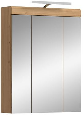 xonox.home Bad Scout X06N3726 Spiegelschrank Spiegel Medizinschrank inkl. Beleuchtung in Salbei und Artisan Eiche Nachbildung, ca. B/H/T: 60x79x18 cm