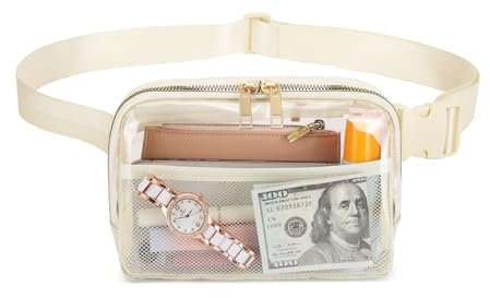 Durchsichtige Umhängetasche,Transparente Gürteltasche Damen Herren, Kulturbeutel Transparent mit Verstellbarer Schultergurt für Sportfans Reisende (Cremeweiß)