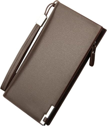 YUEcthynous Men's Long Leather Wallet - Geldbeutel Groß mit vielen Fächern Design, Leichtgewicht 200g Echtleder RFID Blocking Wallet für Männer, Braun