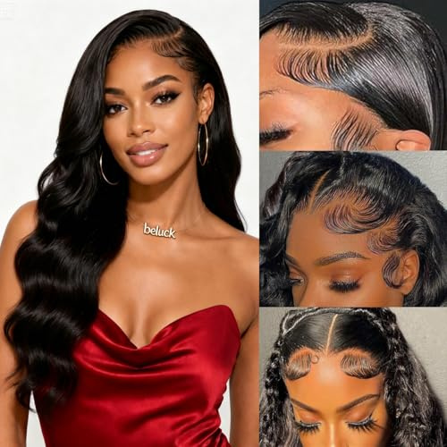 Perruque Femme Naturelle Sans Colle 13x6 Body Wave Human Hair Wig 16 Pouces | 13X6 HD Lace Invisible Et Body Wave Naturel Avec Glueless Wig Human Hair, Idéale Pour Voyages, Brunchs Et Soirées
