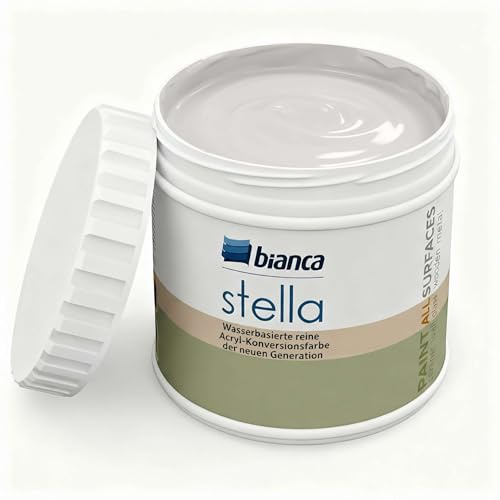 Bianca Stella Vernice per mobili premium senza carteggiatura per cucina e bagno, Bianco polvere, Lucido, 500ml, a base acquosa, vernice acrilica per tutte le superfici, legno, piastrelle, metallo