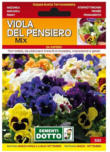 Sicignano | Semi Viola del Pensiero in Miscuglio Mix, Fiori Colorati Compatti, Pianta Annuale-Biennale, Busta Extra - 4 Confezioni da 0.23g, Adatta a Pieno Sole