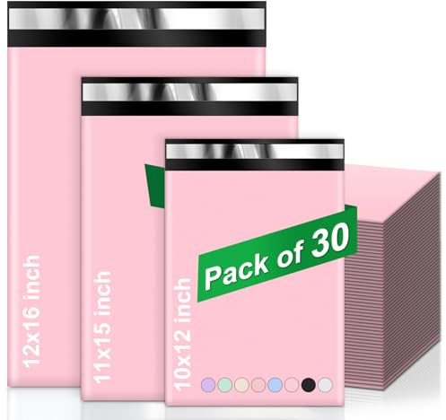 Oududianzi Poly Mailers Multi Size Pack, 30Pack Pink Shipping Bags, Packaging Bags, Self-Seal Polymailers, Mailers Poly Bags, Assorted Shipping Envelopes for Small Business (10x12, 11x15, 12.5x16)