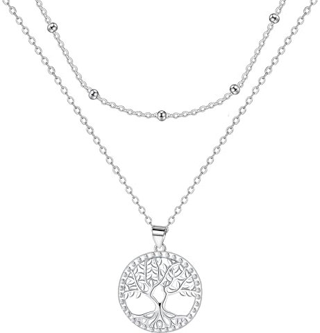 Yinsen Collier Arbre de Vie pour Femme Argent Sterling 925 Rond Pendentif Colliers pour Femmes Filles Bijoux, Réglable (40+5cm)