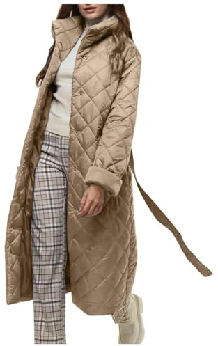 Ansenesna Winterjacke Damen Lang Mit Gürtel Steppjacke Elegant Lange Wintermantel Ohne Kapuze Jacke Winter Stepp Mantel Frauen Mit Knöpfen Damen-Jacken Dicke Damenjacken Steppmantel