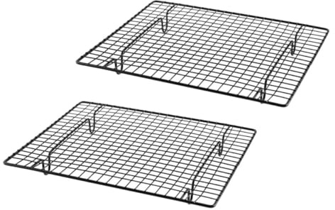 FONDOTIN 2 piezas Rejilla de Enfriamiento para Repostería de Acero al Carbono Antiadherente y Resistente para Hornear Pasteles Galletas y Pan Herramientas de Cocina Negras