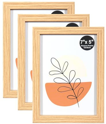KAIWIN Bilderrahmen 13x18cm Eiche 3er Set | Holz Fotorahmen 5x7 Zoll Holzrahmen | Fotorahmen mit Acrylglas, Rahmen für Tisch- und Wandmontage