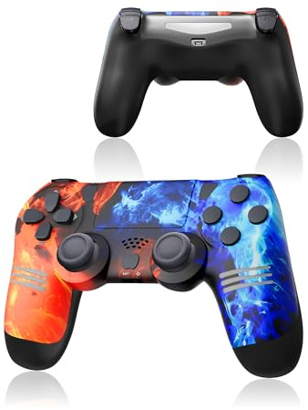 Lizoak P-S4 Controller Wireless mit RGB Lichtstreifen, 3-Linien-Design Gamepad für P-S4 Konsole/PC, 6-Achsen-Sensor & Vibration, [Eis & Feuer], inkl. Micro-USB, für Gamer