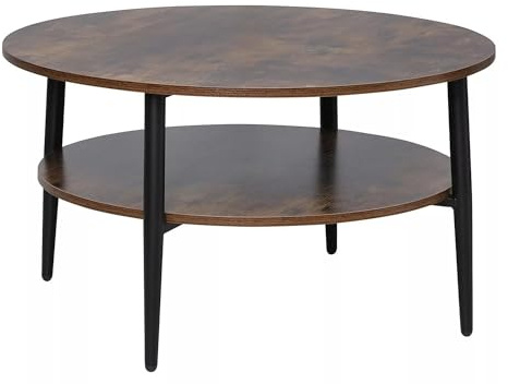 SIGNAL MEBLE Ella A, Couchtisch Rund, 45 cm Höhe, 80 cm Durchmesser, Holzoptik, Braun, mit Metallgestell, 2 Ebenen