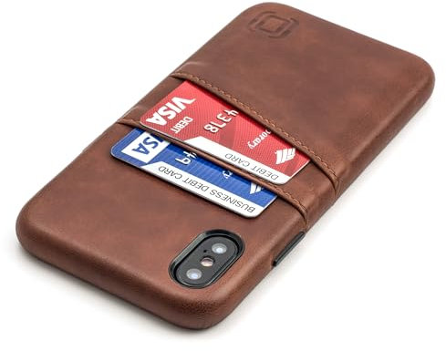 Dockem Exec Cover Portafoglio per iPhone X/XS: Custodia Minimalista Sottile con Porta Carte in Pelle Sintetica Vintage con 2 Tashe per Carte d'Identità/Tessere: Semplice, Professionale [marrone]
