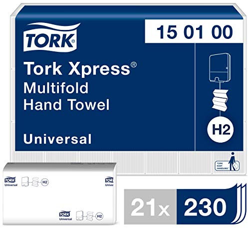 Tork Xpress Multifold-Handtücher Weiß H2, Universal-Qualität, kosteneffizient, 21 × 230 Tücher, 150100
