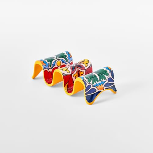 Prepara Multiple Taco Holder, Yellow | Holds 3 Tacos, Fun Festive Talavera Pattern, Great for Taco/ Tortilla Night, Parties, Cinco de Mayo, Dishwasher Safe
