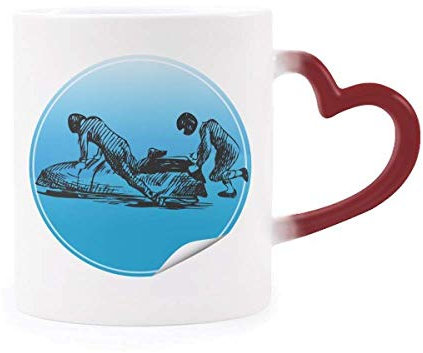 DIYthinker Wintersport Skifahren Ski und Schuhe Illustration Morphing Becher-Hitze-Sensitive rotes Herz-Cup Mehrfarbig