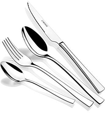 MONIX Módena Set de cubiertos de 24 piezas con cuchillo chuletero, acero inoxidable 18/10, diseño contemporaneo, acabado pulido brillante, espesor 2.5 mm (6 comensales)