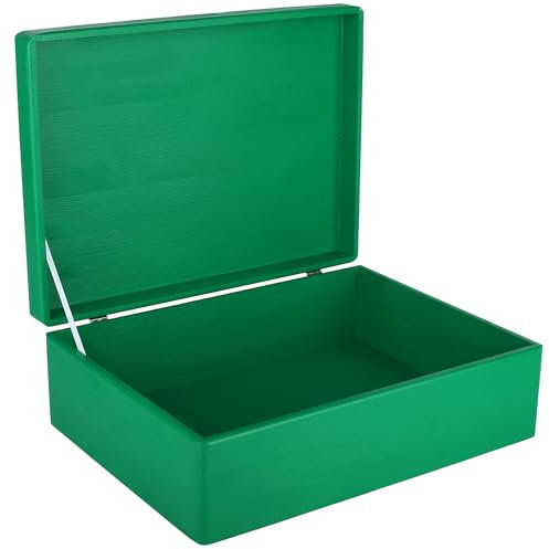 Creative Deco XL Grün Große Holzkiste mit Deckel | 40x30x14 cm (+/- 1cm) | Erinnerungsbox Baby Holzbox mit Deckel Lackiert Kasten | Für Dokumente, Spielzeuge, Werkzeuge | ROH & UNGESCHLIFFEN