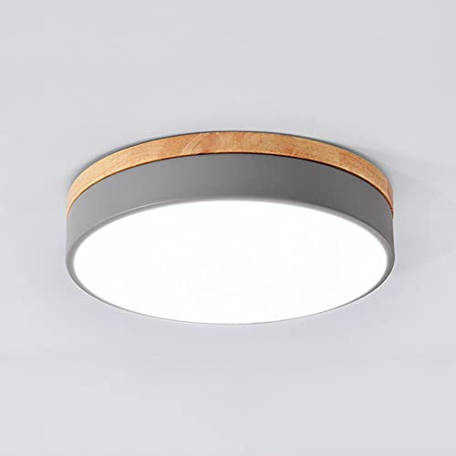Serin-Eletro Modern Rund Deckenlampe LED Dimmbar mit Ferbedienung,aus Grau Metall und Holz,18W Led Deckenleuchte Decken-Beleuchtung für Schlafzimmer Kinderzimmer Galerie Bad Licht φ30CM