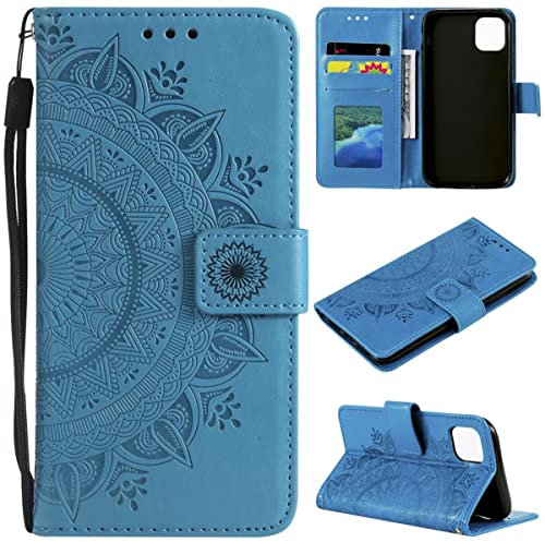 CoverKingz Handy Cover kompatibel mit iPhone 12 Mini [5,4 Zoll] - Handyschutz mit Kartenfach Klapphülle - Bookcase Hülle aufklappbar Motiv Mandala Blau