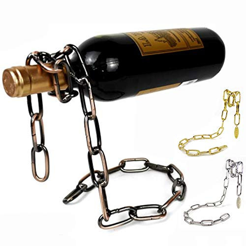 Bronze/Argent/Or Bouteille De Vin Holde Anti Gravity Suspension Chaîne De Fer Porte-Vin Porte-Bouteille De Vin Flottant Magique pour Cadeau Cuisine Décoration De La Maison (Golden)