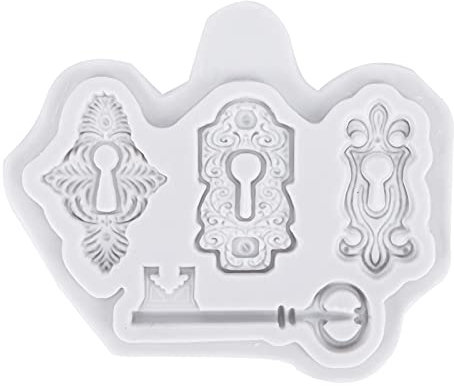 Molde de silicona para llaves, 3 moldes de ojo de cerradura vintage para decoración de pasteles, molde para hacer fondant con patrón de llaves para decoración de cupcakes, chocolate, pastelería(gris)