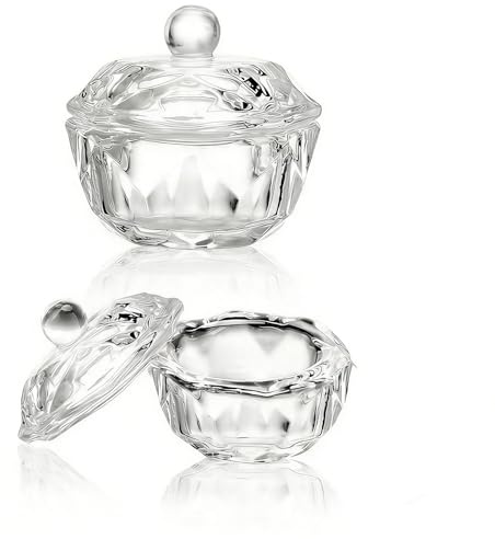 2PCS de arte de uñas transparente acrílico líquido polvo Dappen plato tazón de fuente de vidrio Tazón de cristal para uñas de cristal, taza de cristal y recipiente de vidrio con tapa de vidrio
