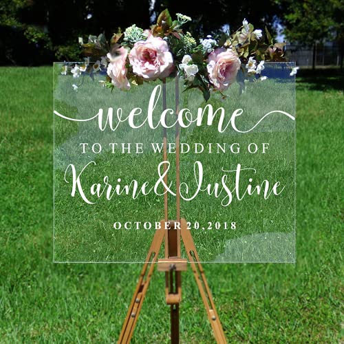 weiyou Conseil De Mariage Français Panneau De Réception De Bienvenue Autocollant pour Verre,Nom Personnalisé Date Panneau (57x35cm)