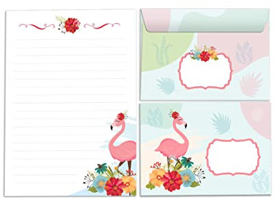 Briefpapier-Set für Mädchen Flamingo Briefblock mit Umschlag für Kinder (Block A5 mit 25 Blätter + 15 Umschläge)