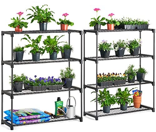 CHRISTOW Greenhouse Staging 4 Tier Garden Shelving Plant Stand Rack Powder Coated Steel (107.5cm x 90cm x 30cm) Double Pack