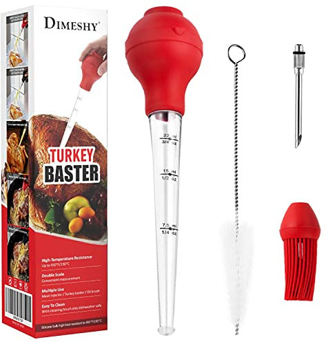 DIMESHY Turkey Baster Food Grade for Cooking & Basting, Detachable Round Bulb, Baster Cooking Good for Meat Poultry Beef Chicken, with Cleaning brush, inject needle, Basting brush