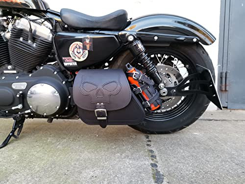 ORLETANOS Motorradtasche Sporty Skull schwarz kompatibel mit Harley Davidson Sportster Forty-Eight Super Low Roadster XL Custom Biker Packtasche Koffer Chopper