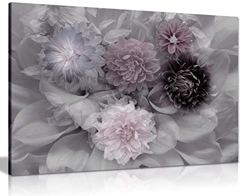 Panther Print Fine Art Prints Lilac Dahlia Flower Blossoms Artistic Framed Canvas Print, Pictures for Home Walls, Bedroom, Living Room & Bathroom Decor 31x20cm (12x8in)