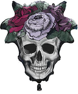 Unique 26782 Riesen Folienballon mit floralem Totenkopf, 53 cm, Halloween-Party, 1 Stück, mehrfarbig