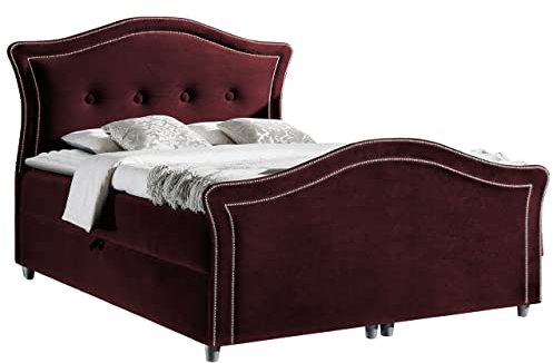 Mirjan24 Boxspringbett Bedran Lux, Doppelbett mit 2 Bettkästen, Polsterbett, Bett mit Kopfteil, Amerikanisches Continentalbett, Matratze + Topper, Bettgestell (Velluto 32, 160 x 200 cm)