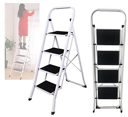 4 Stufen Klappleiter Trittleiter Klappstufen Klappbar Leichte Stehleiter Anti-Rutsch-Schritte für die Reinigung der Küche im Home Office Dekorieren Lackieren