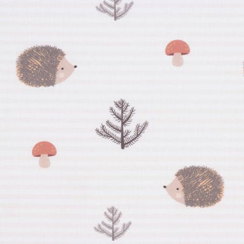 SCHÖNER LEBEN. Baumwollstoff Digitaldruck Patchworkstoff Igel Pilze Tannenzweige gestreift braun beige rot 1,40m Breite