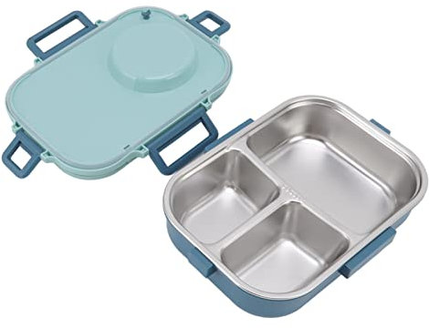 Lunchbox, 1100 Ml, Doppellagiges 3-Gitter-Design, Thermo-Lunchbox aus Edelstahl 304 mit Essstäbchen, Löffel, Suppenschüssel, Lebensmittelbehälter für Kinder, Studenten,