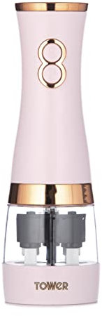 Tower T847004PNK Electric Salt and Pepper Mills, Battery Operated with Adjustable Ceramic Grinders, Pink and Rose Gold