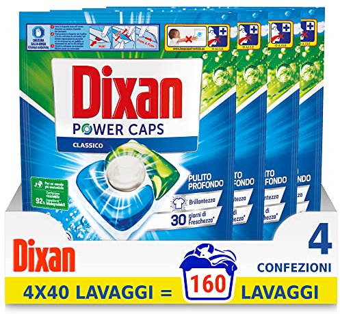 Dixan Power Caps Classico, Detersivo Lavatrice in Capsule, Confezione da 4 x 40 lavaggi