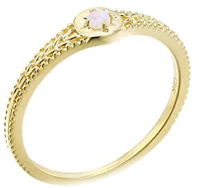 Ayoiow Trauring Damen, Ehering Damen Gold 585 Einzeln mit Rund Opal Ringe Blau Vintage Sonne Größe 56 (17.8)